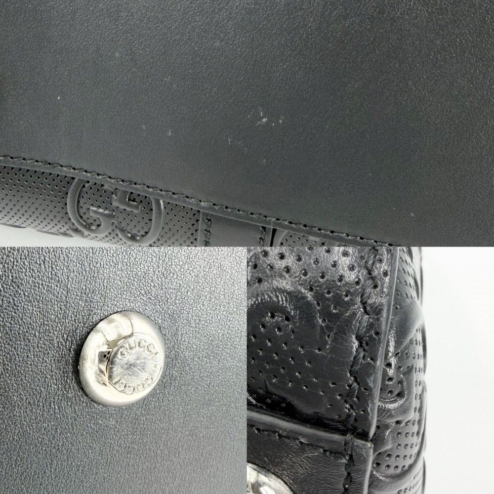 Gucci Tote GG Embossed Handbag Shoulder Leather Black Silver — view 8