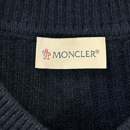 Moncler Scollo Tricot Navy Wool 100 Neck Logo Patch Knit Pullover Sweater — view 3
