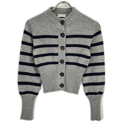 Brunello Cucinelli Gray Cashmere Marine Stripe Monilidistire Long Rib Cardigan