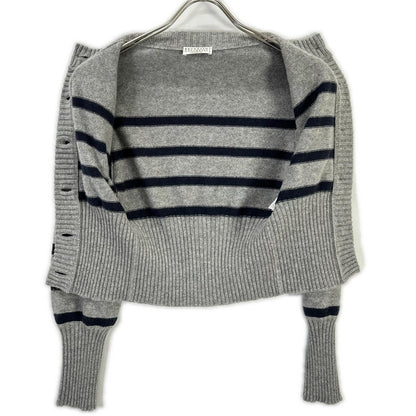 Brunello Cucinelli Gray Cashmere Marine Stripe Monilidistire Long Rib Cardigan — view 3