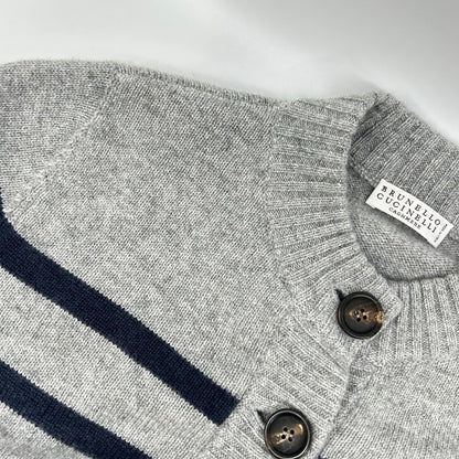 Brunello Cucinelli Gray Cashmere Marine Stripe Monilidistire Long Rib Cardigan — view 8
