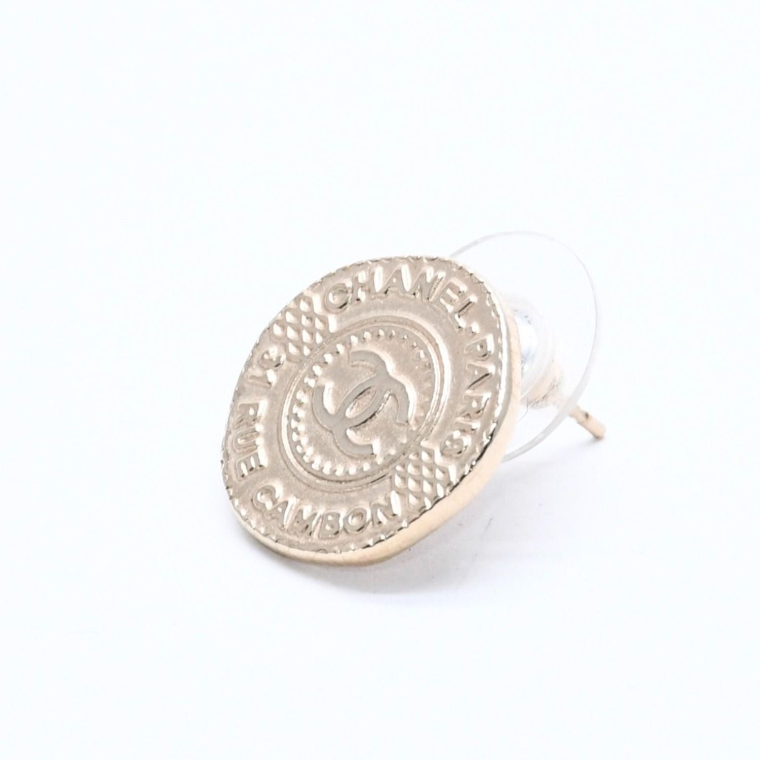 Chanel Earrings CC Logo Coin Motif Gold — view 3