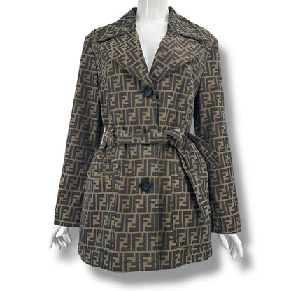 Fendi Zucca Jacket Pattern Brown FF Logo 42