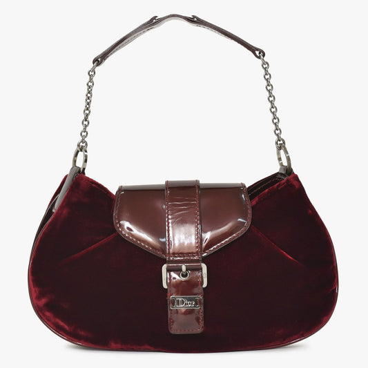 Dior Burgundy Wine Red Velour Bucket Bag Patent Leather