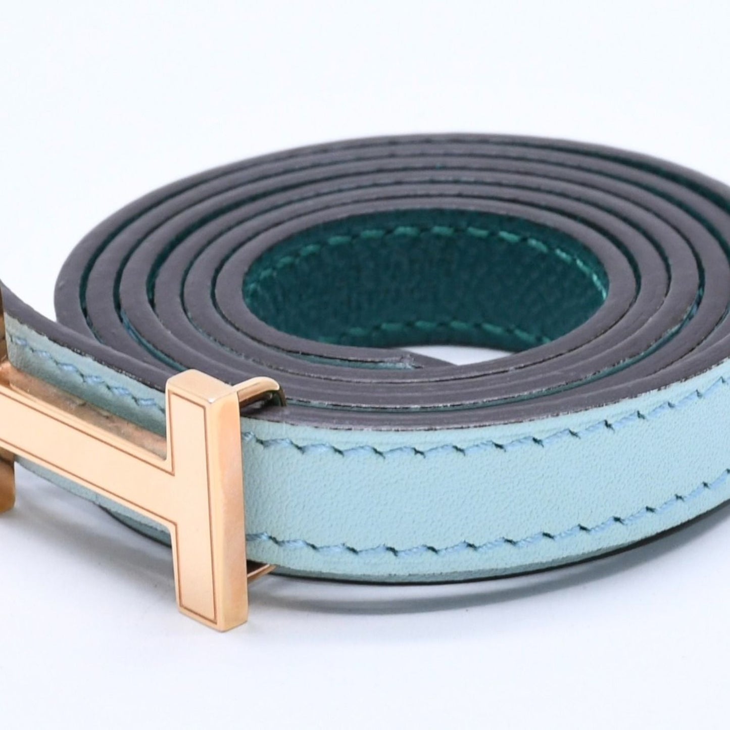 Hermes Belt Gold Leather Reversible Emerald Green — view 3
