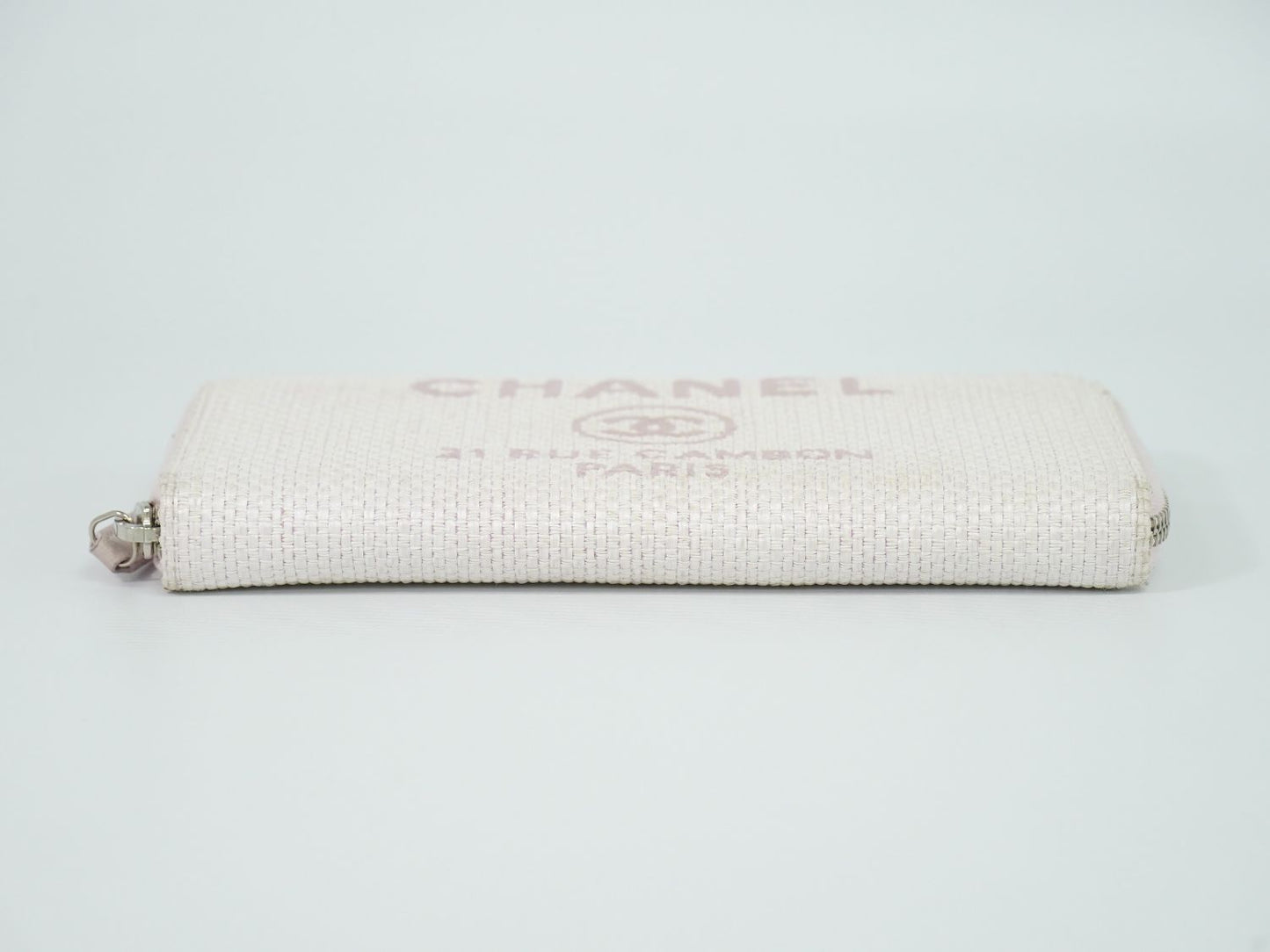 Chanel Deauville CC Logo Zip Around Wallet Canvas White Pink — view 3