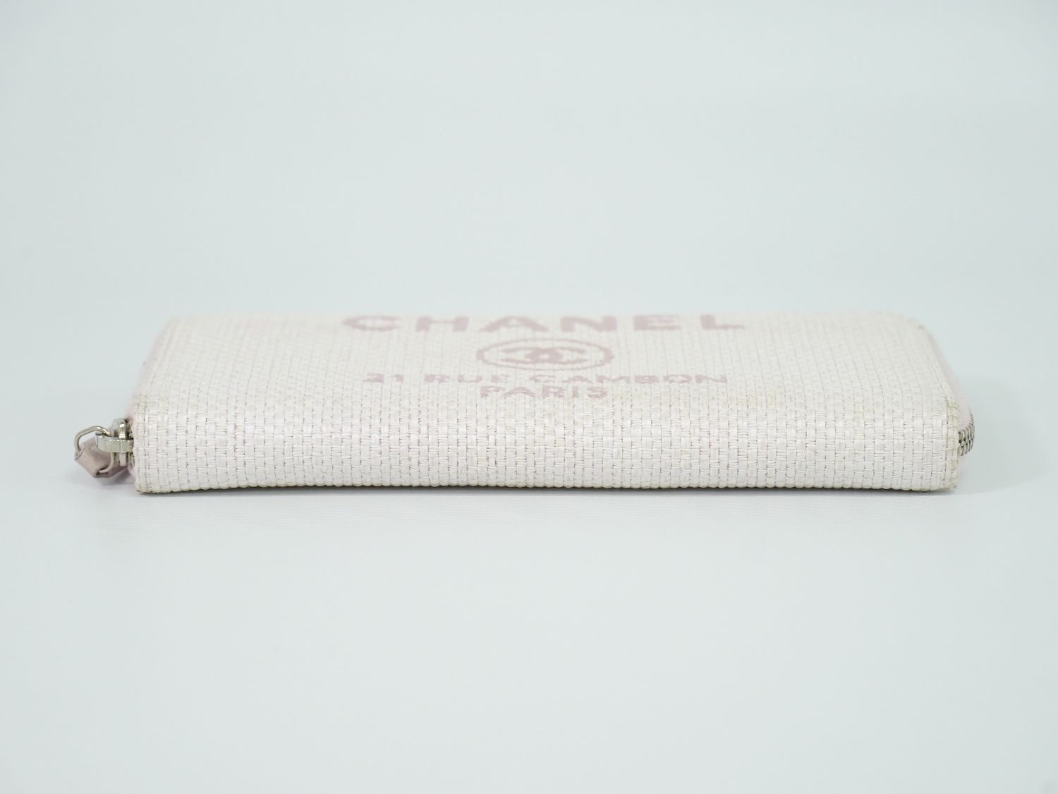 Chanel Deauville CC Logo Zip Around Wallet Canvas White Pink — view 3