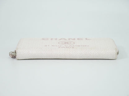 Chanel Deauville CC Logo Zip Around Wallet Canvas White Pink — view 3