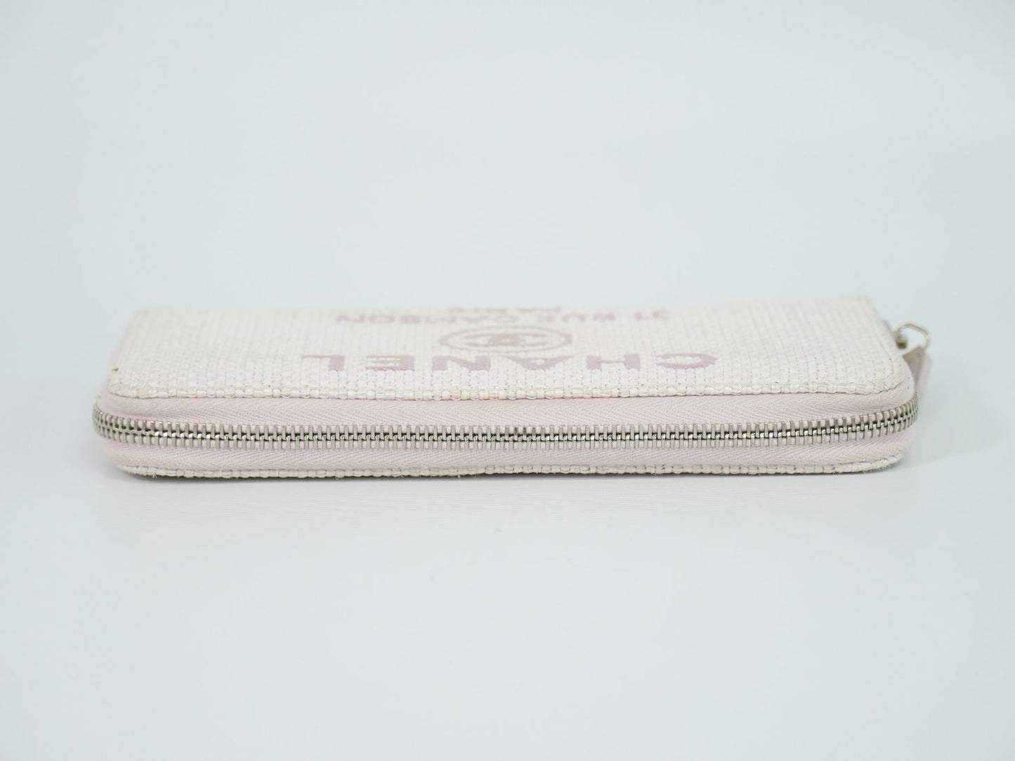 Chanel Deauville CC Logo Zip Around Wallet Canvas White Pink — view 5