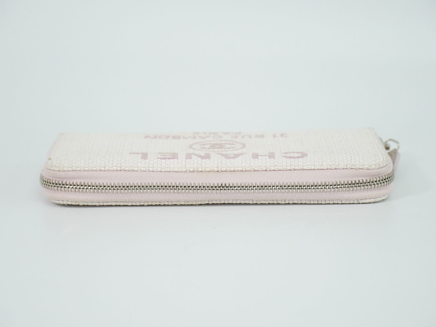 Chanel Deauville CC Logo Zip Around Wallet Canvas White Pink — view 5
