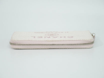 Chanel Deauville CC Logo Zip Around Wallet Canvas White Pink — view 5