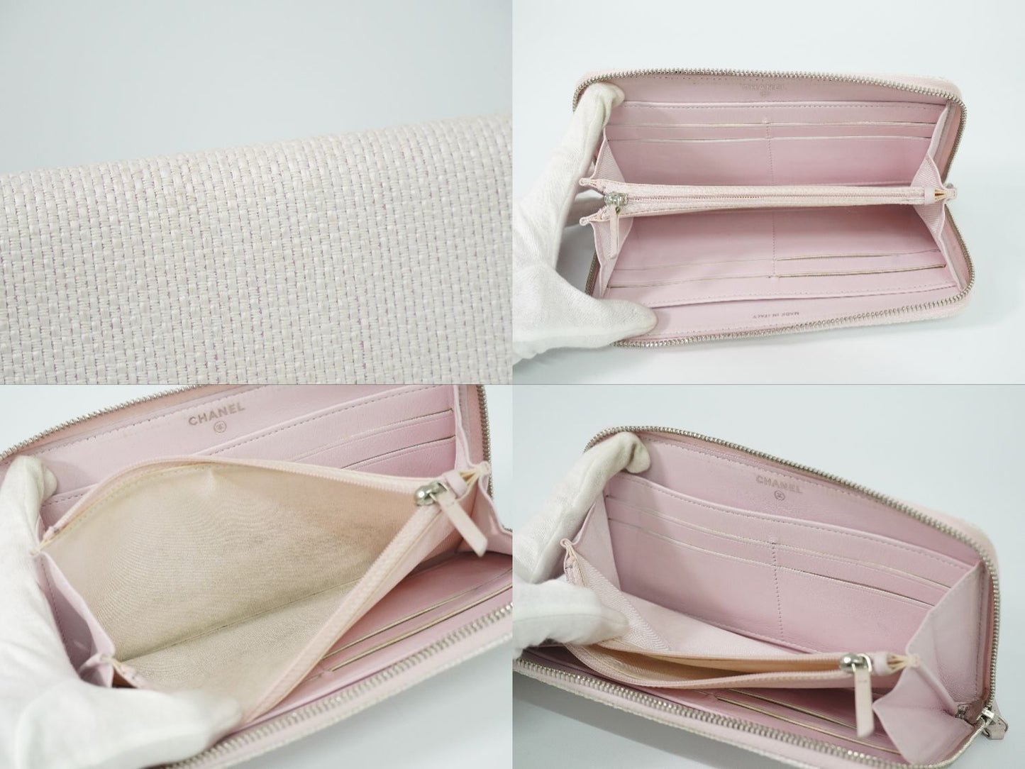 Chanel Deauville CC Logo Zip Around Wallet Canvas White Pink — view 7