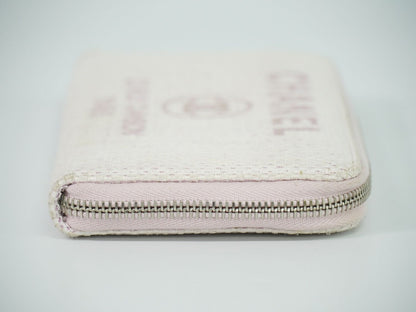 Chanel Deauville CC Logo Zip Around Wallet Canvas White Pink — view 4