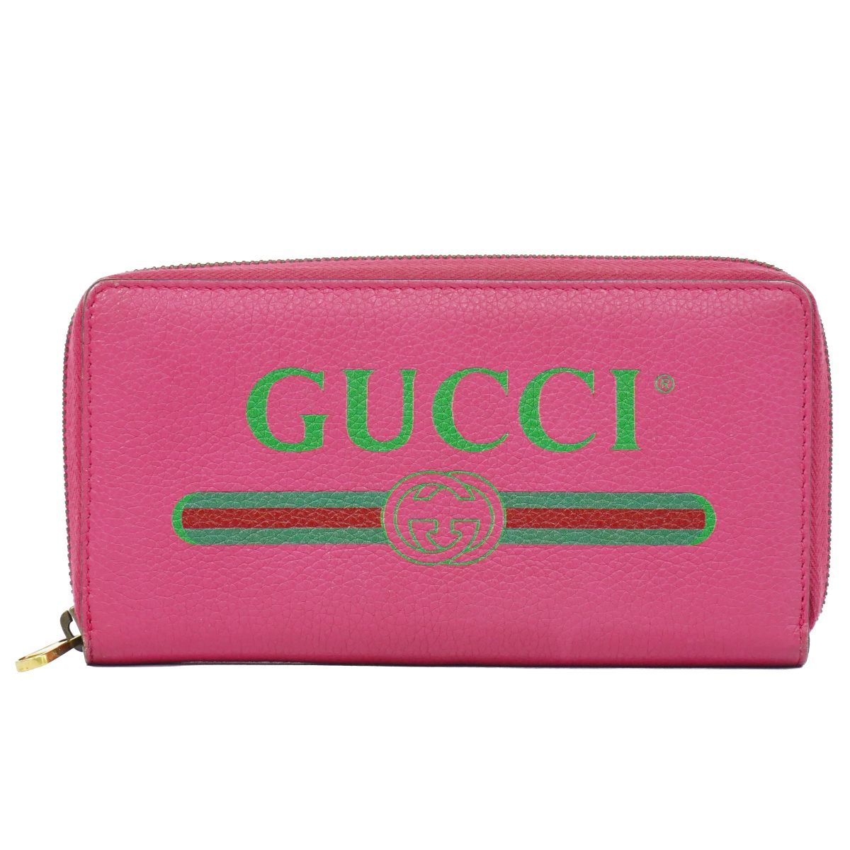 Gucci Vintage Logo Zip Around Wallet Leather Pink