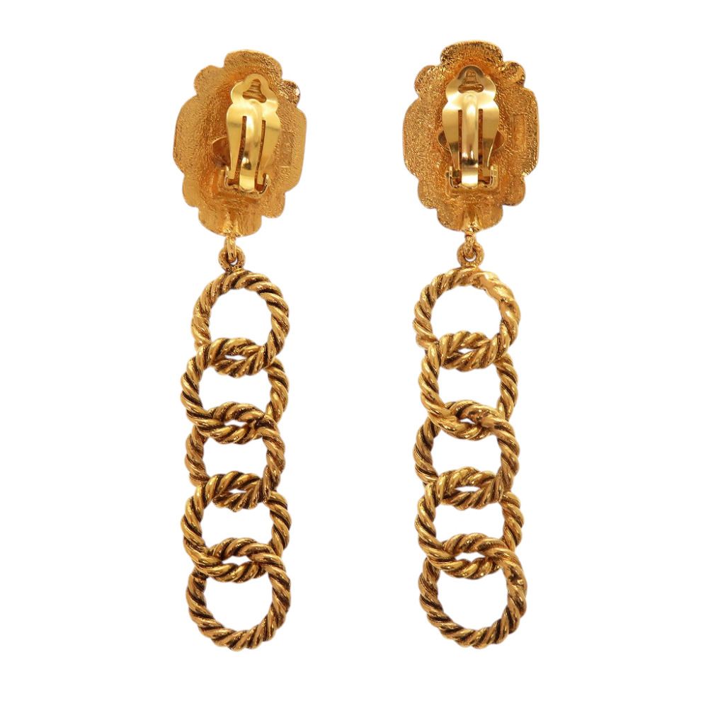 Chanel Vintage Gripoix Metal Glass Gold Red Earrings — view 2