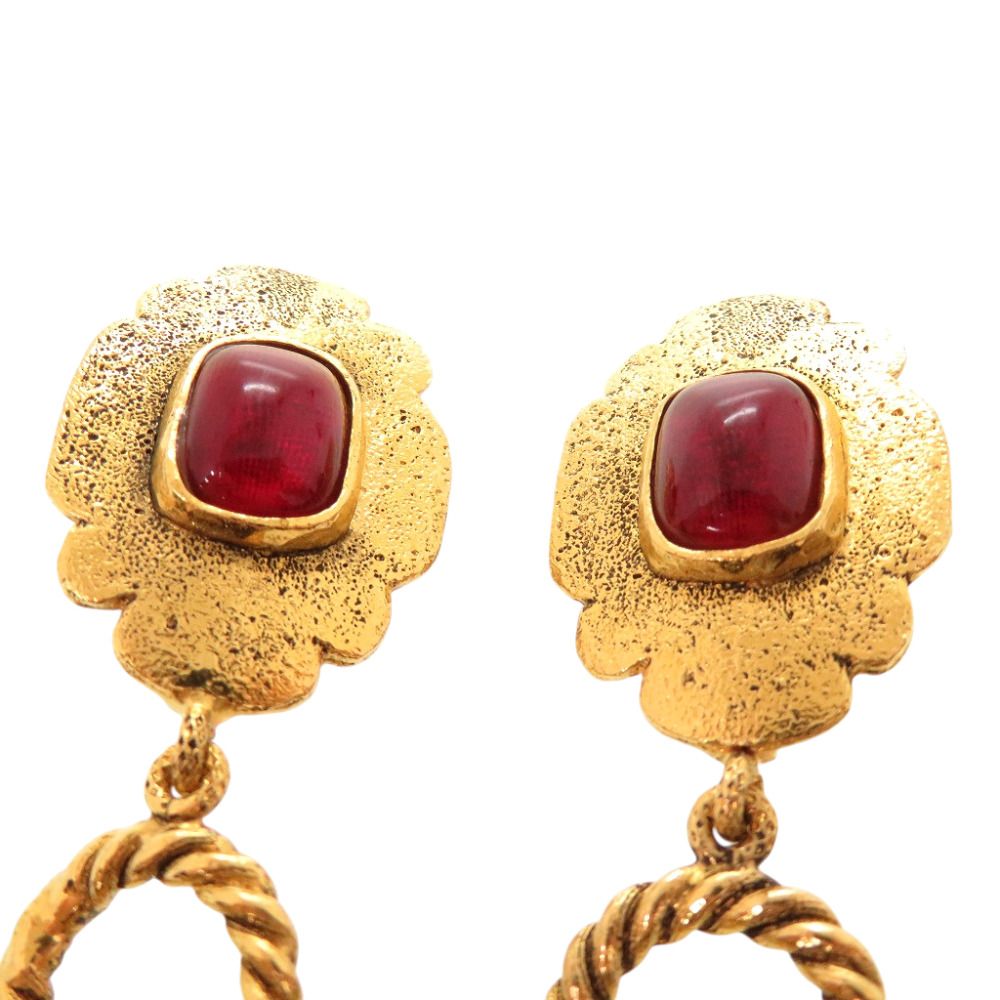 Chanel Vintage Gripoix Metal Glass Gold Red Earrings — view 4
