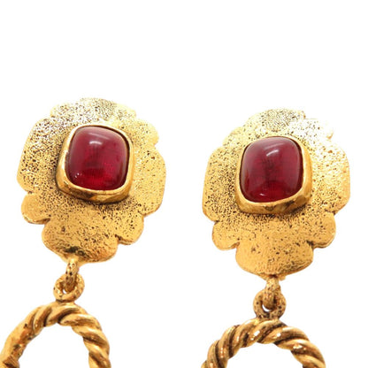 Chanel Vintage Gripoix Metal Glass Gold Red Earrings — view 4