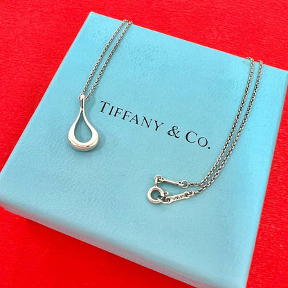 Tiffany & Co Vintage Open Teardrop Necklace 925 Sterling Silver Pendant