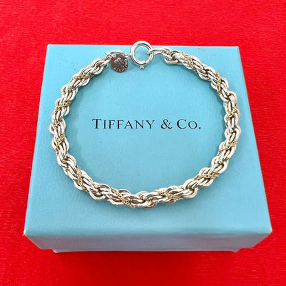 Tiffany & Co Vintage Twisted Trope Bracelet 925 Sterling Silver Gold