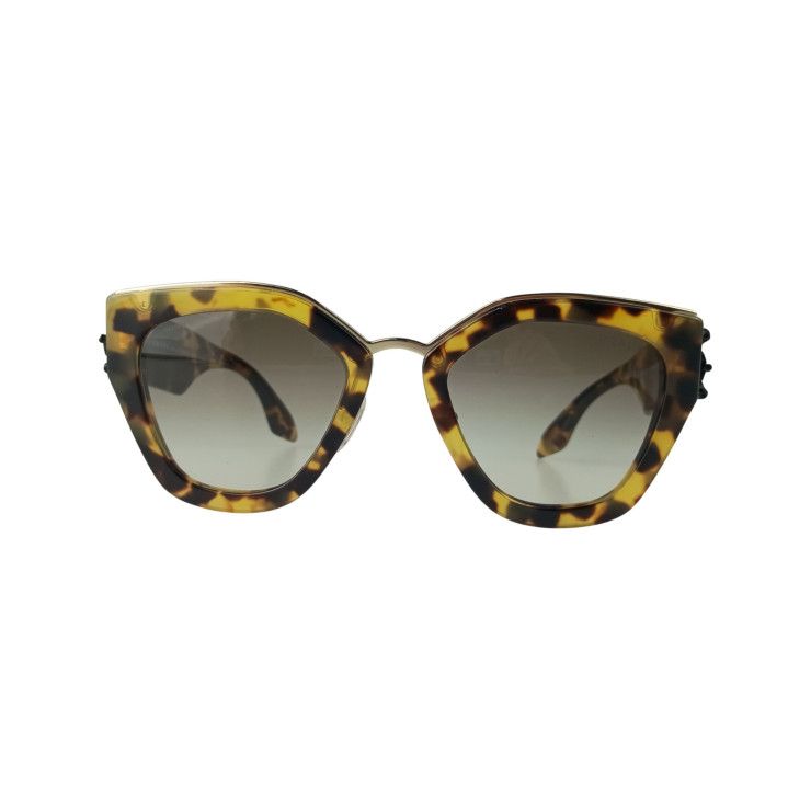 Prada Sunglasses Brown Acetate Tortoiseshell Pattern Gold Eyewear — view 2