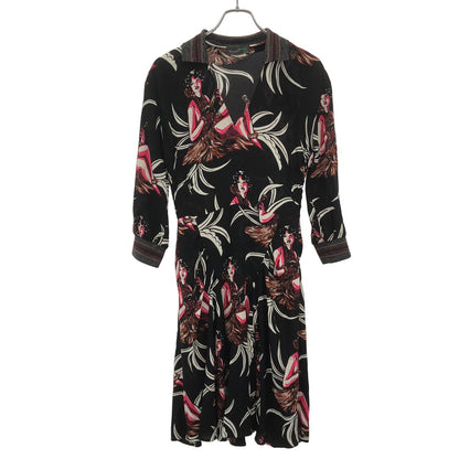 Prada Hawaiian Aloha Georgette Dress Black 38