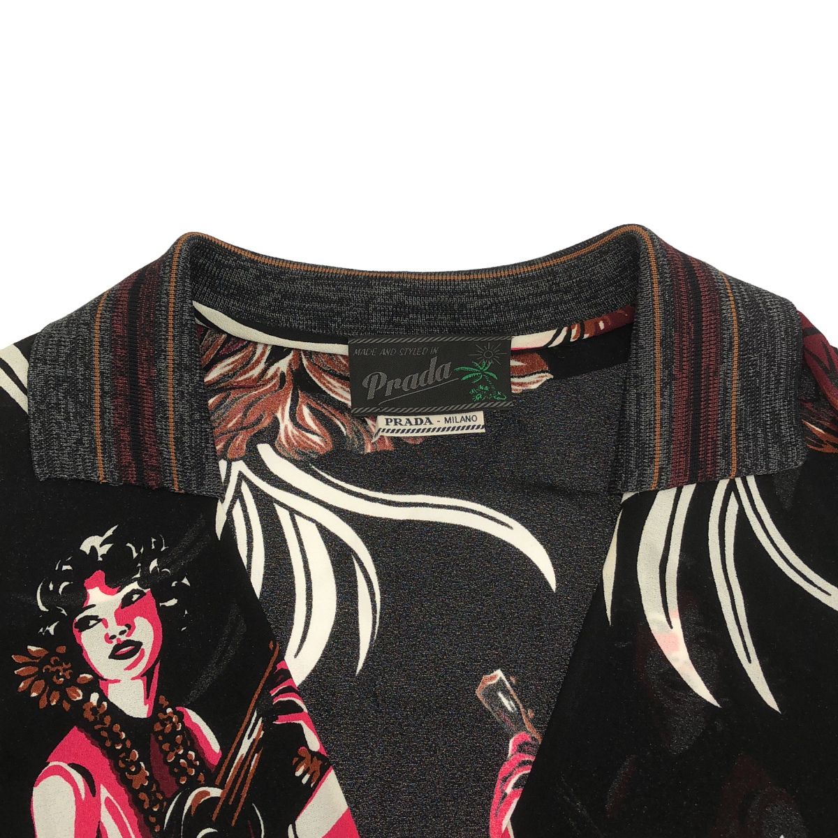 Prada Hawaiian Aloha Georgette Dress Black 38 — view 4