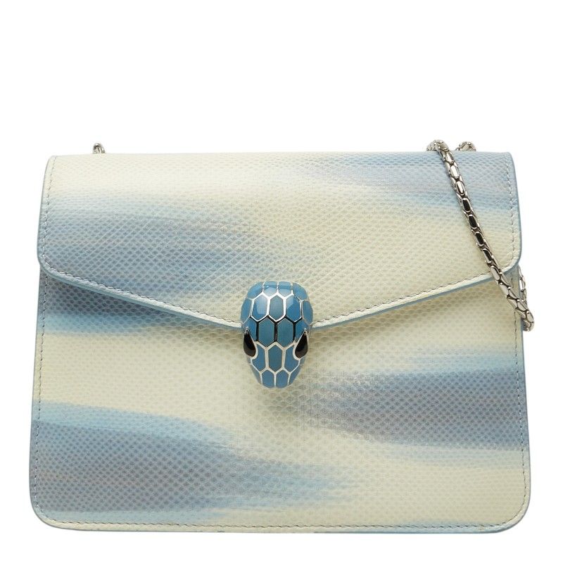 Bvlgari Serpenti Forever Chain Shoulder Bag Ivory Blue Leather