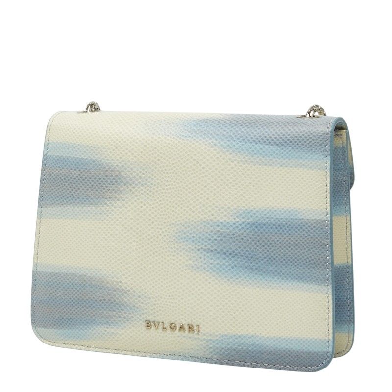 Bvlgari Serpenti Forever Chain Shoulder Bag Ivory Blue Leather — view 2