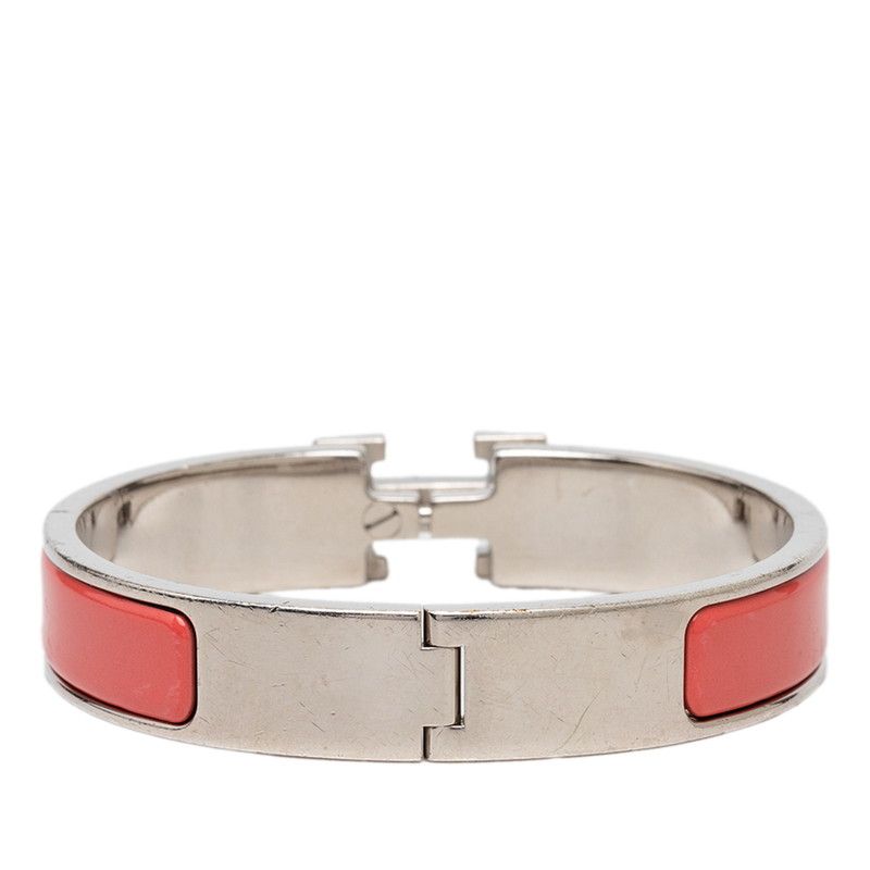 Hermes Clic H PM Enamel Bracelet Bangle Pink Silver Metal — view 3