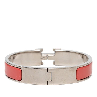 Hermes Clic H PM Enamel Bracelet Bangle Pink Silver Metal — view 3