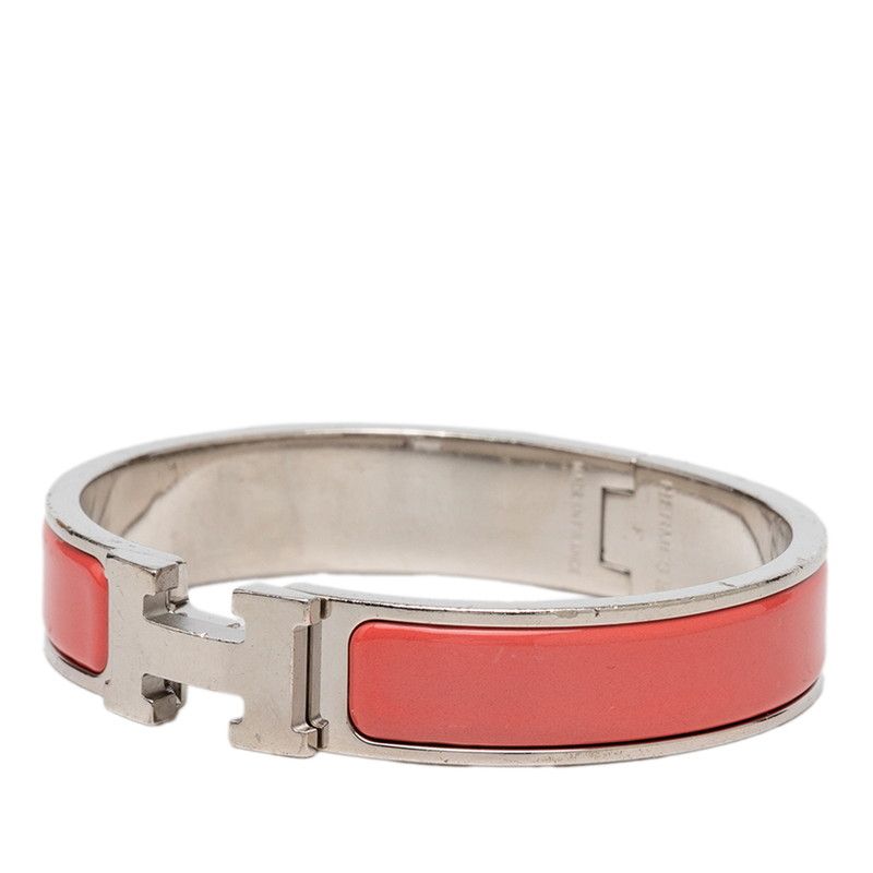 Hermes Clic H PM Enamel Bracelet Bangle Pink Silver Metal — view 2