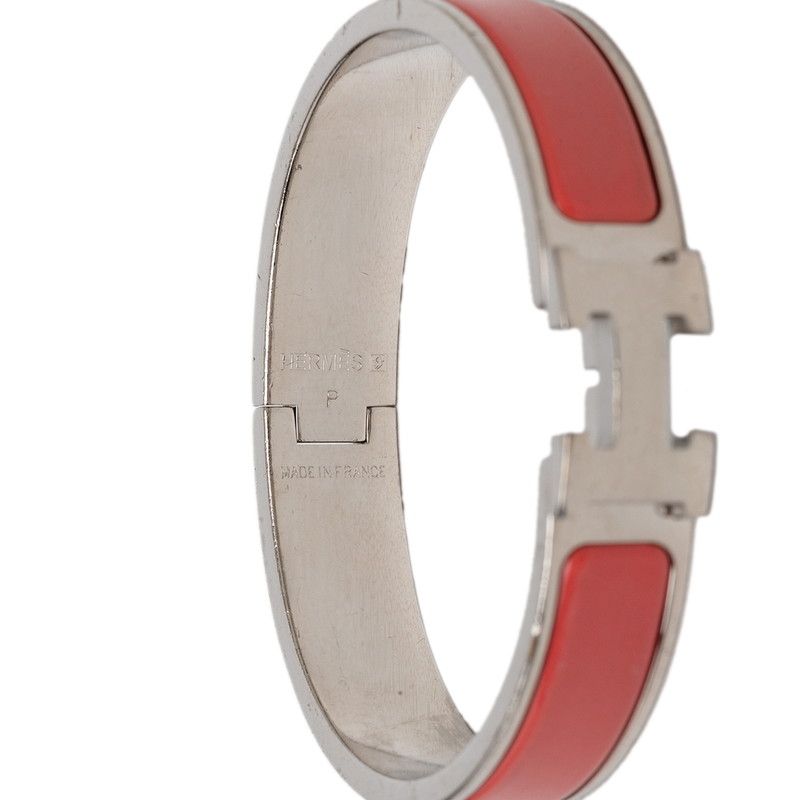 Hermes Clic H PM Enamel Bracelet Bangle Pink Silver Metal — view 5