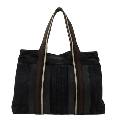 Hermes Troca Horizontal MM Tote Bag Black Canvas Leather