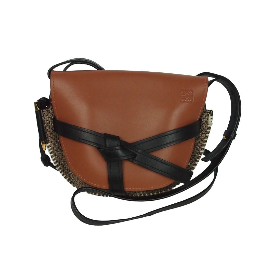 Loewe Gate Small Shoulder Bag Leather Tweed Brown