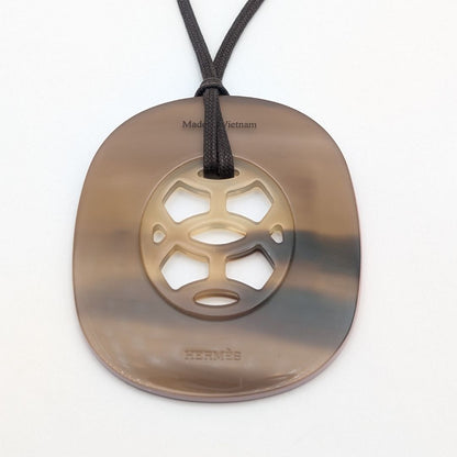 Hermes Rift GM Buffalo Horn Necklace Brown Pink