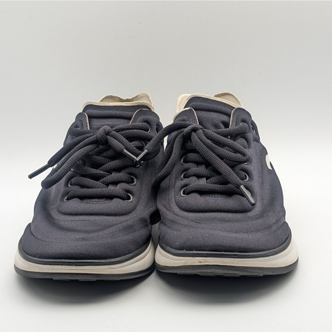 Chanel Sneakers CC Logo Black White Fabric Shoes — view 3