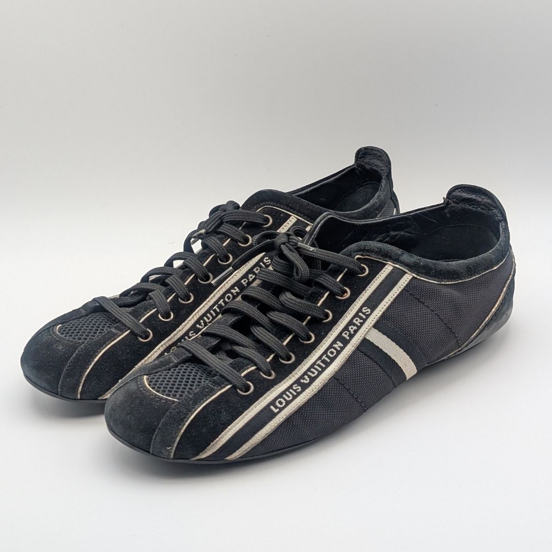Louis Vuitton Sneakers Canvas Suede Black Logo Shoes