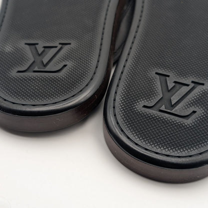 Louis Vuitton Leather LV Logo Black Sandals Thong Beach — view 6