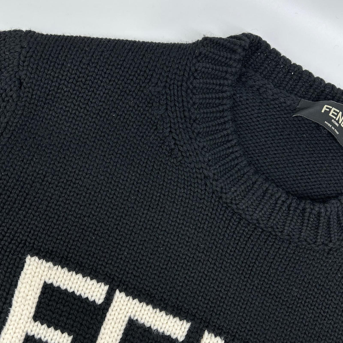 Fendi Black Wool 100 Logo Crew Neck Pullover Knit 52 Sweater — view 6