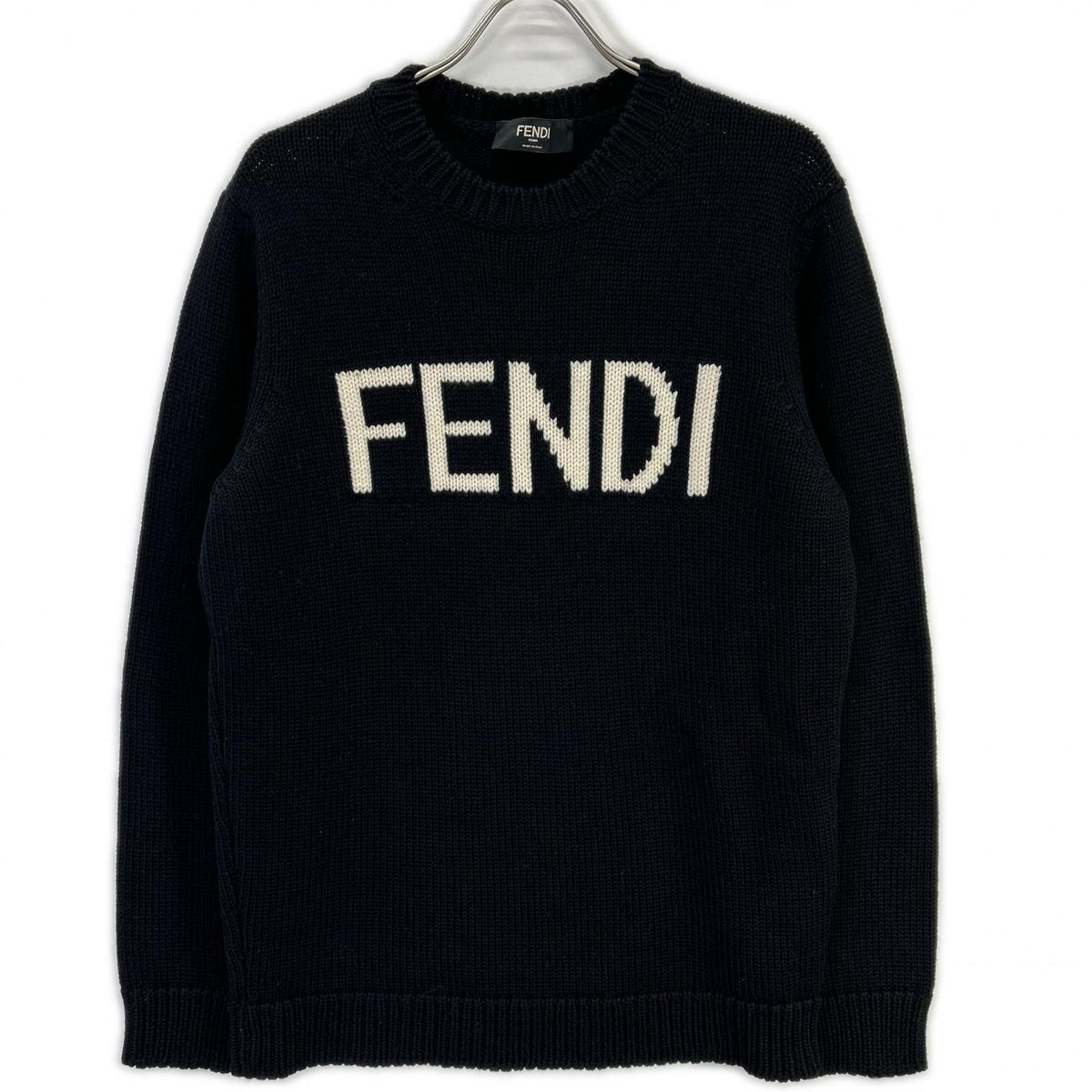 Fendi Black Wool 100 Logo Crew Neck Pullover Knit 52 Sweater