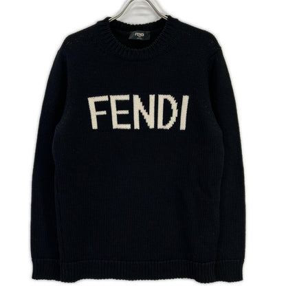 Fendi Black Wool 100 Logo Crew Neck Pullover Knit 52 Sweater