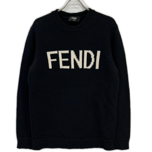 Fendi Black Wool 100 Logo Crew Neck Pullover Knit 52 Sweater