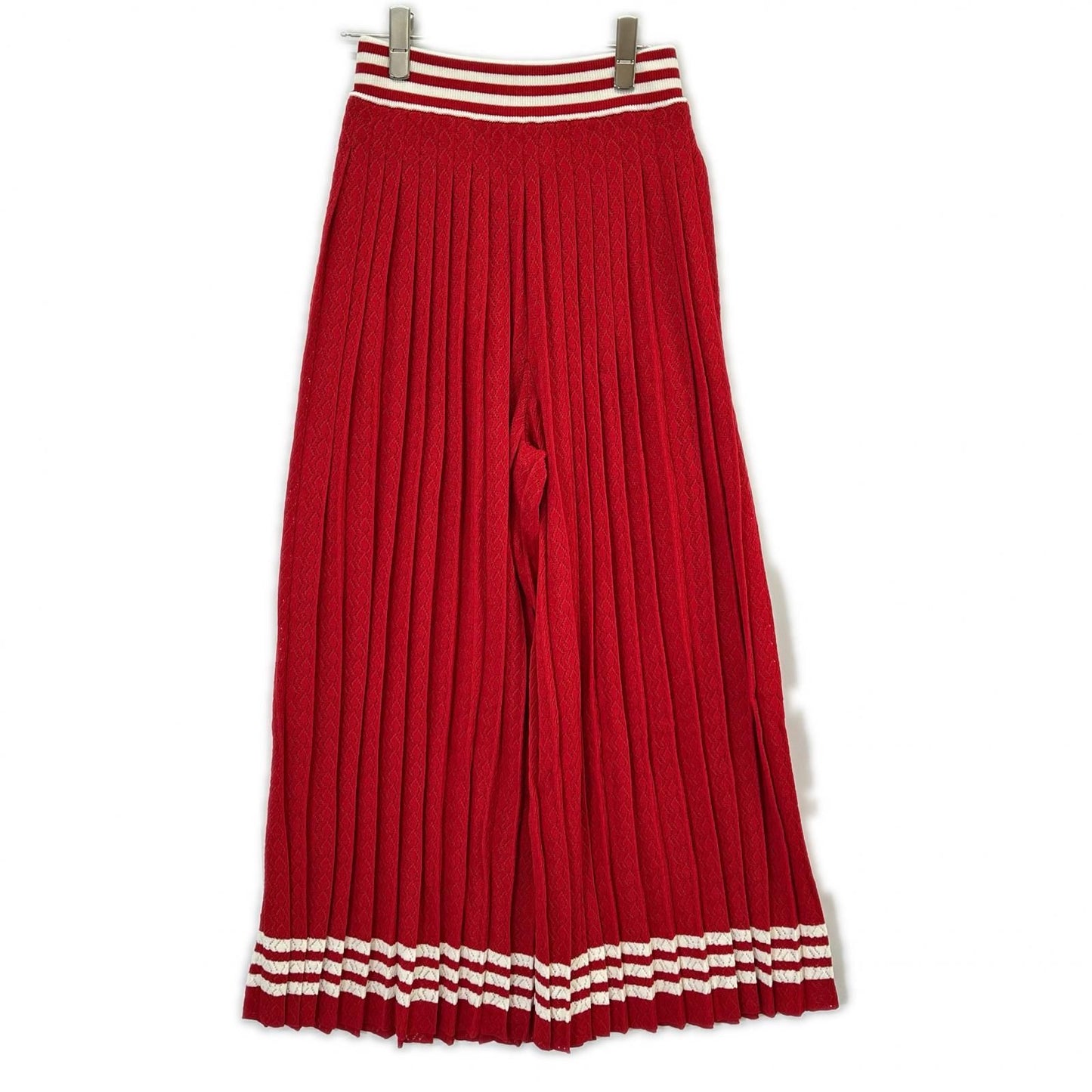 Gucci Adidas Red White Silk Blend 3 Stripes Lace Up Knit Wide Pants — view 2
