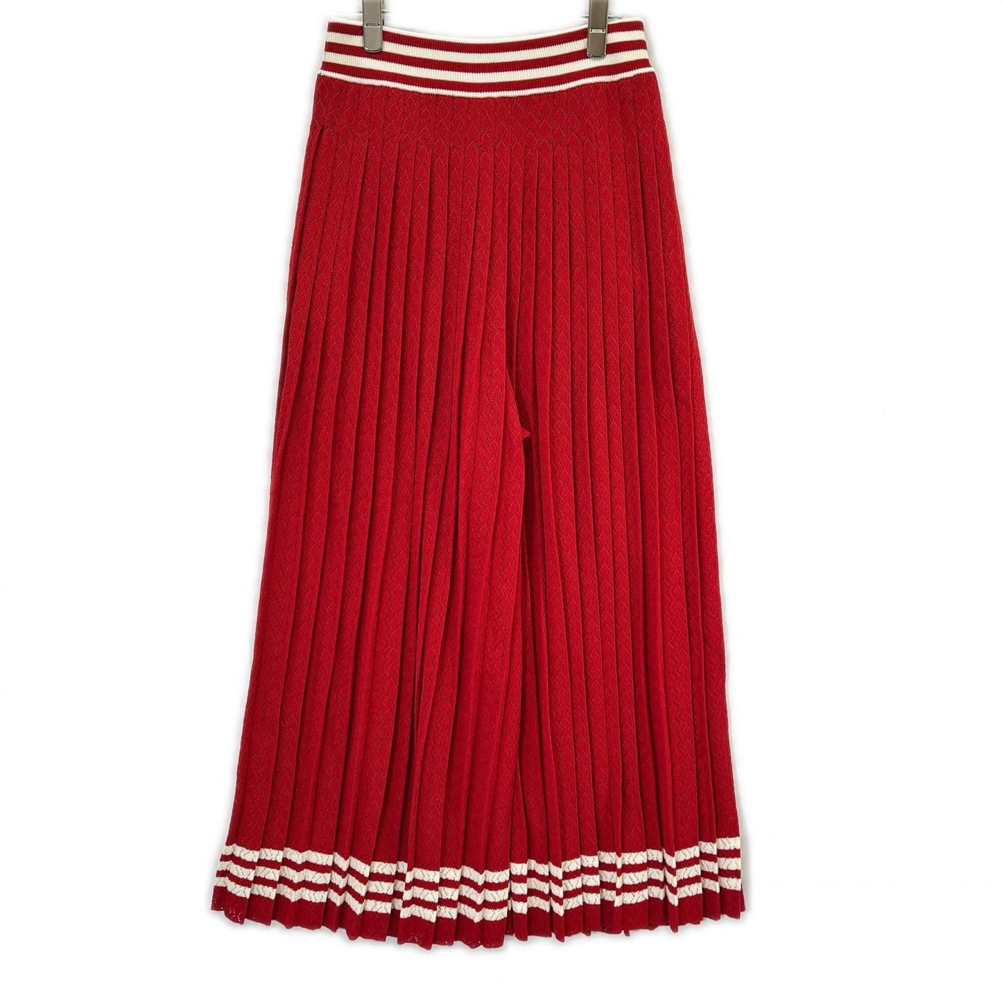 Gucci Adidas Red White Silk Blend 3 Stripes Lace Up Knit Wide Pants