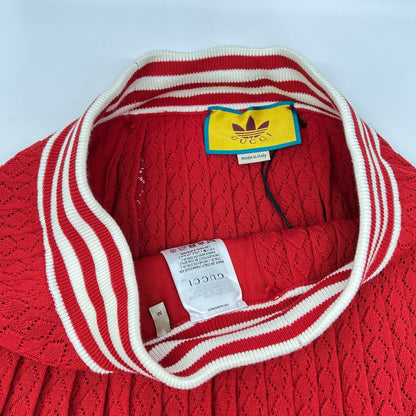 Gucci Adidas Red White Silk Blend 3 Stripes Lace Up Knit Wide Pants — view 8