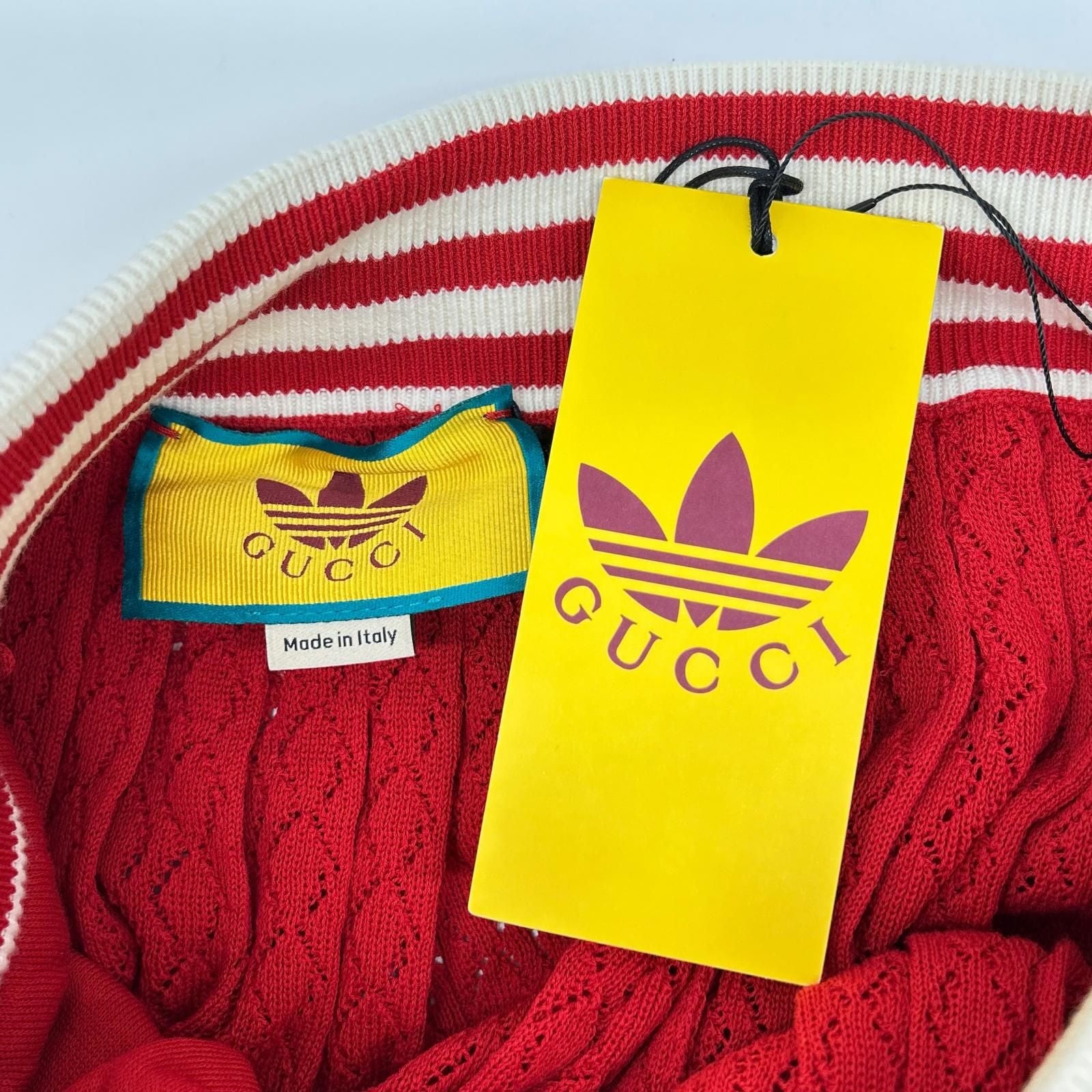 Gucci Adidas Red White Silk Blend 3 Stripes Lace Up Knit Wide Pants — view 3