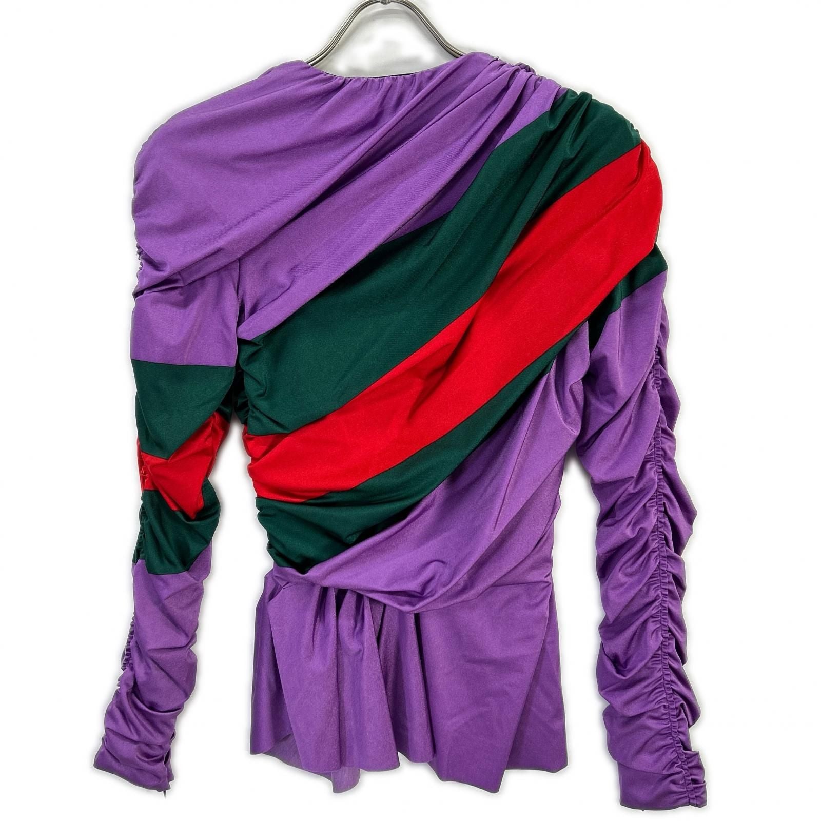 Gucci the Hacker Purple Nylon Pearl Rhinestone Brooch Gathered Stretch Blouse 42 — view 2