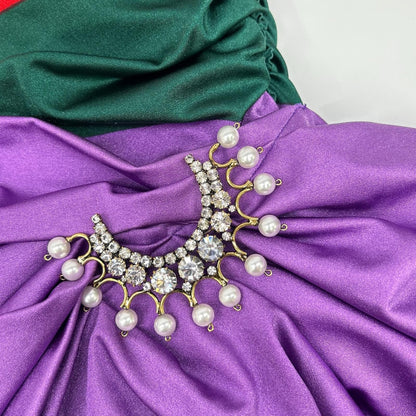 Gucci the Hacker Purple Nylon Pearl Rhinestone Brooch Gathered Stretch Blouse 42 — view 7