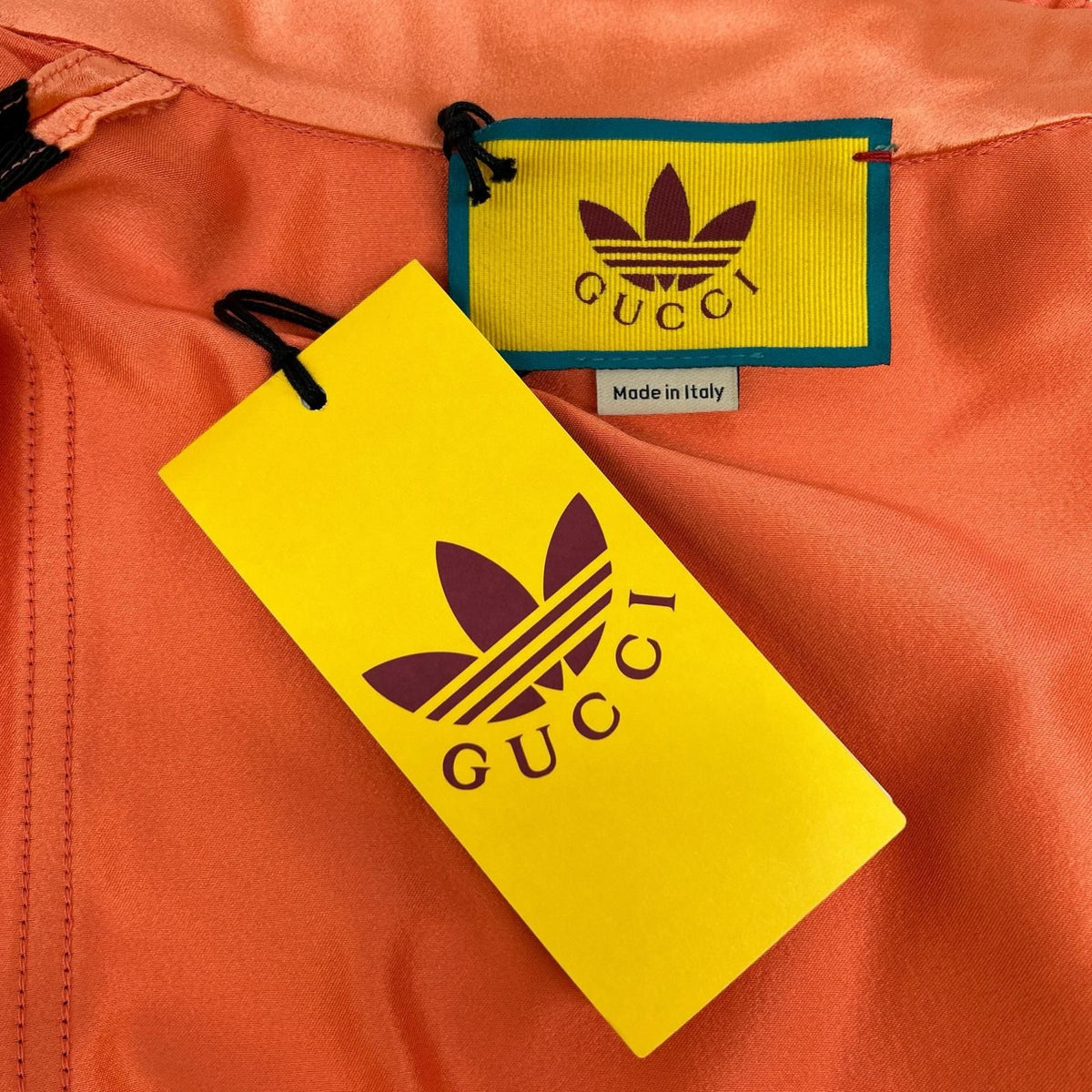Gucci Adidas Pink Beige Frill Stand Collar Duchess Silk Shirt Dress 40 — view 4