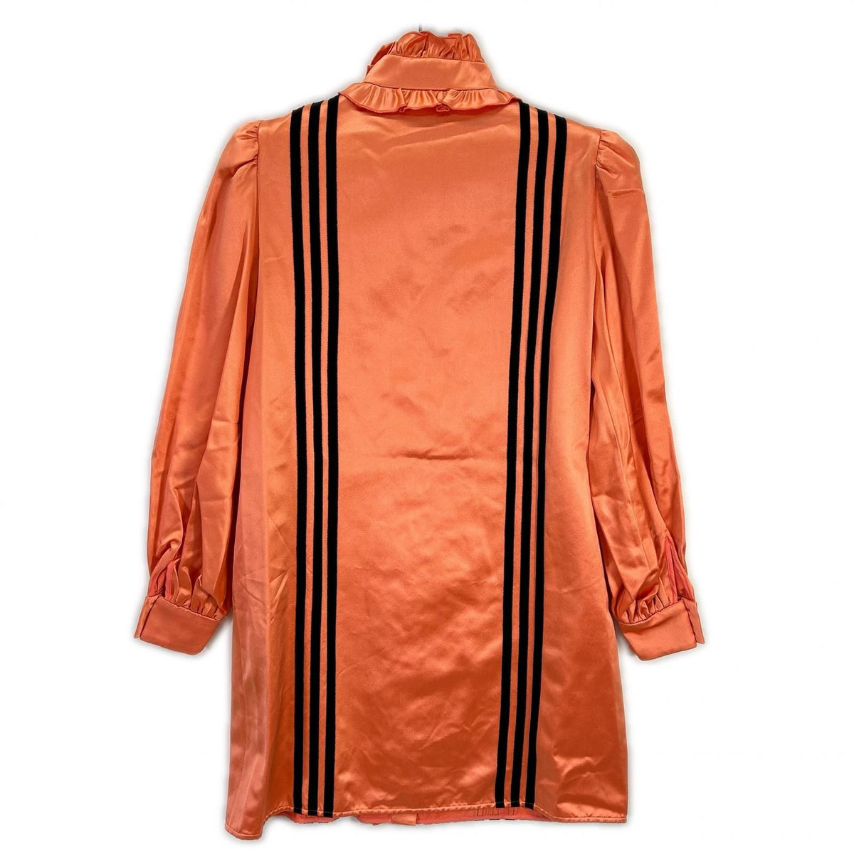 Gucci Adidas Pink Beige Frill Stand Collar Duchess Silk Shirt Dress 40 — view 2